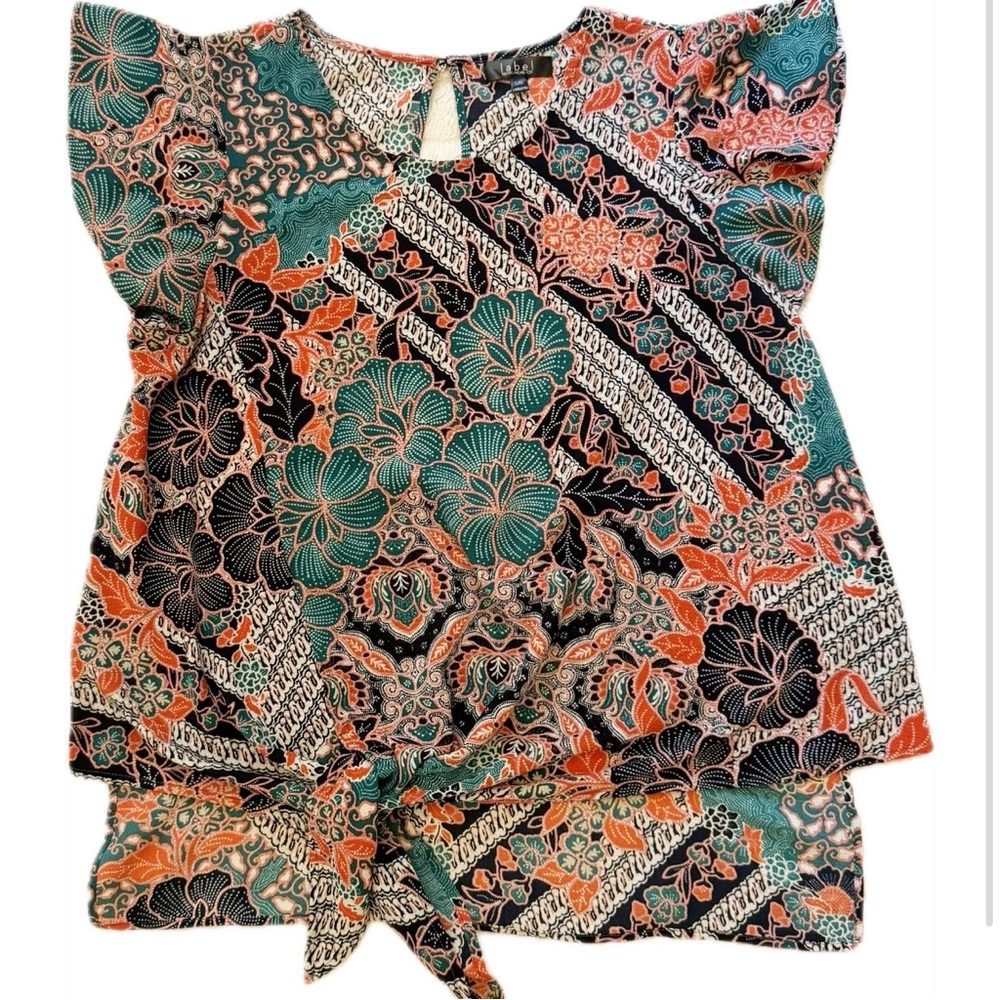 RACHEL Rachel Roy Green and Orange Bohemian Tie Front Blouse